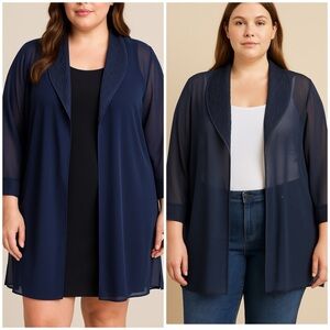 Dana Kay NAVY Textured Sheer Cover Up elegant Cocktail Blazer Cover Up